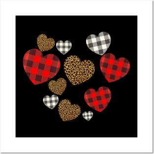 Hearts Leopard Buffalo Plaid Valentine co Posters and Art